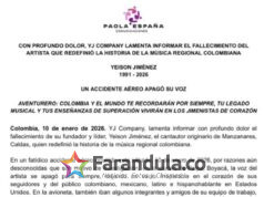 Con profundo dolor, YJ company lamenta informar el fallecimiento del artista que redefinió la historia de la música regional colombiana