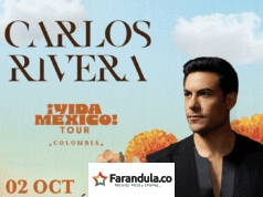 Carlos Rivera regresa a Colombia con ¡Vida México! Tour, 2 de octubre en el Movistar Arena de Bogotá