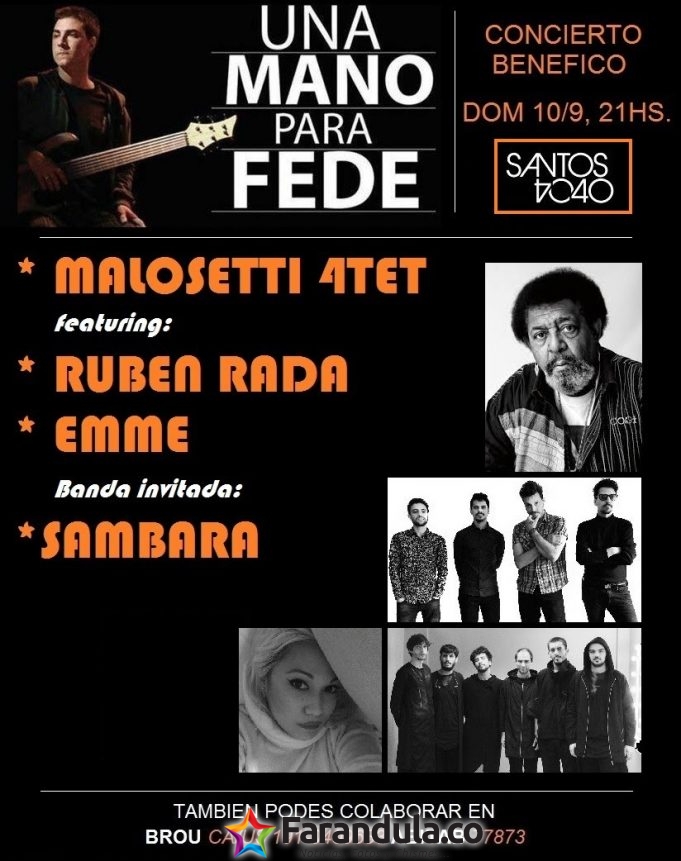 Una Mano para Fede, concierto benéfico con Javier Malosetti, Rubén Rada y Emme